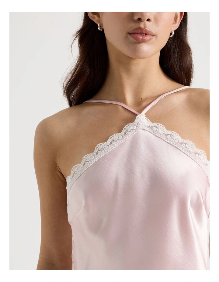 Halter Lace Trim Dress in Pink image 4