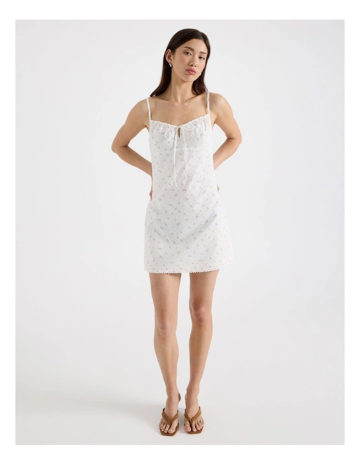 Mini Dress with Tie in Ditsy Print image 2