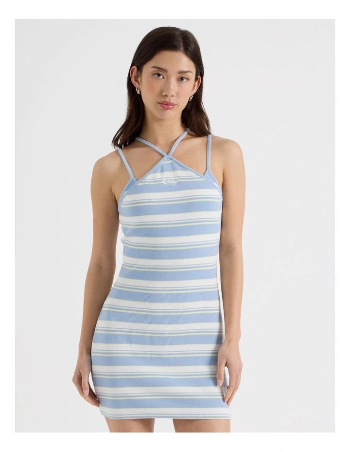 Rib Halter Mini Dress in Chambray and Pale Yellow Stripe image 1
