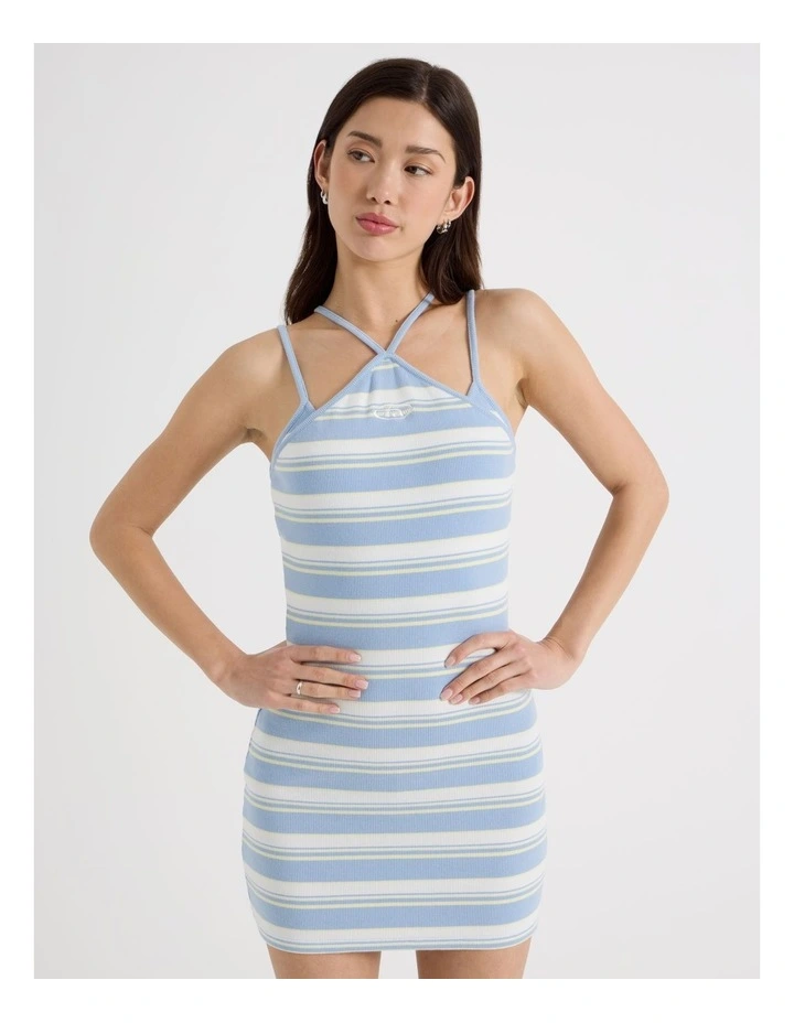 Rib Halter Mini Dress in Chambray and Pale Yellow Stripe image 5