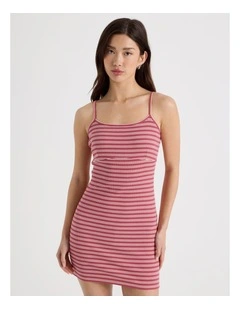 Rib Singlet Dress in Red and White Stripe