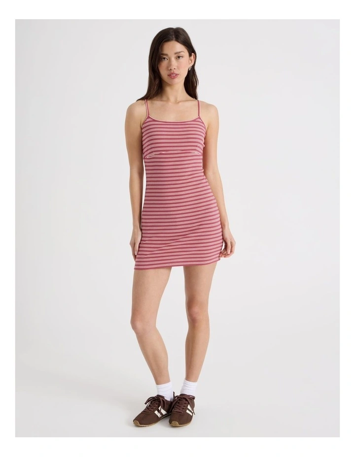 Rib Singlet Dress in Red and White Stripe image 2