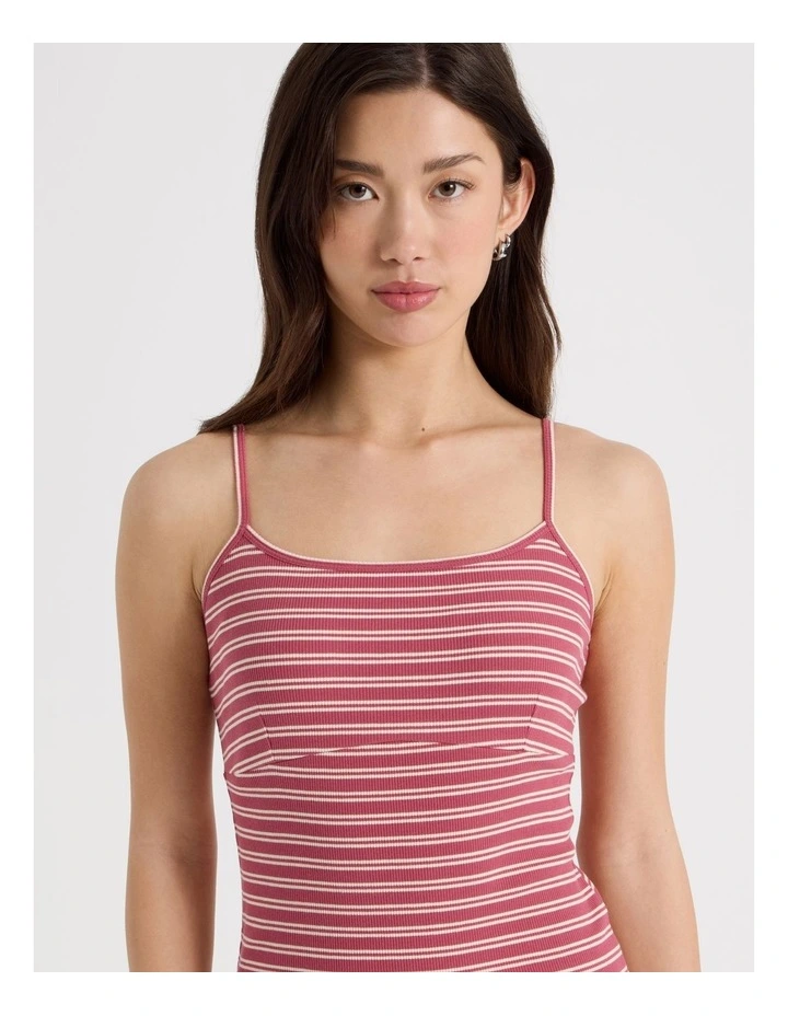 Rib Singlet Dress in Red and White Stripe image 3