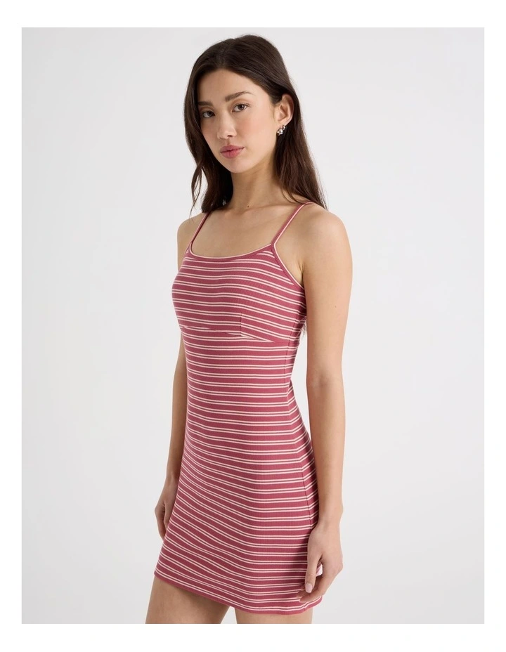 Rib Singlet Dress in Red and White Stripe image 4