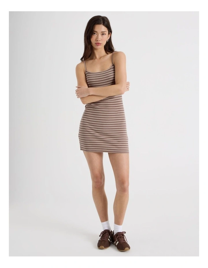 Rib Singlet Dress in Brown and Cream Stripe image 1