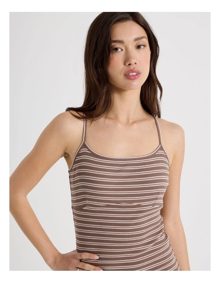 Rib Singlet Dress in Brown and Cream Stripe image 3