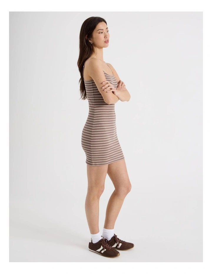 Rib Singlet Dress in Brown and Cream Stripe image 4
