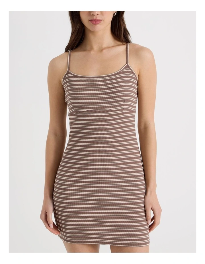 Rib Singlet Dress in Brown and Cream Stripe image 7