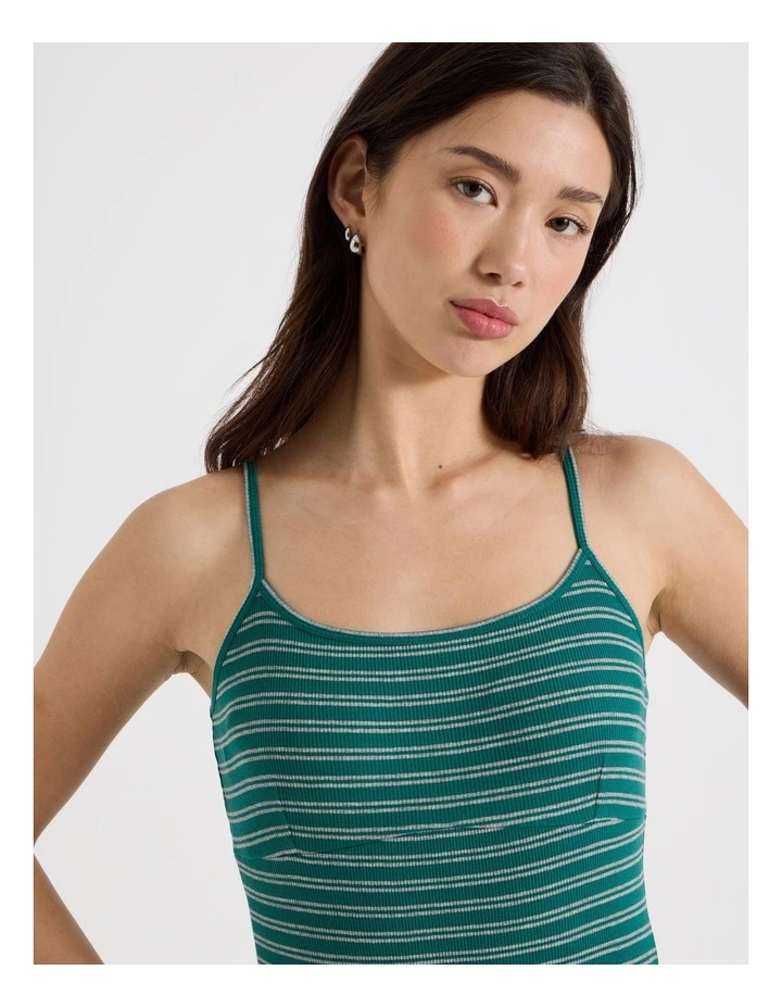Rib Singlet Dress in Green and Grey Stripe image 2