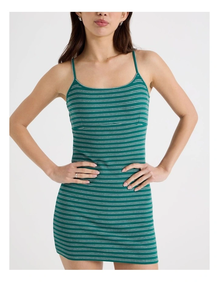 Rib Singlet Dress in Green and Grey Stripe image 6