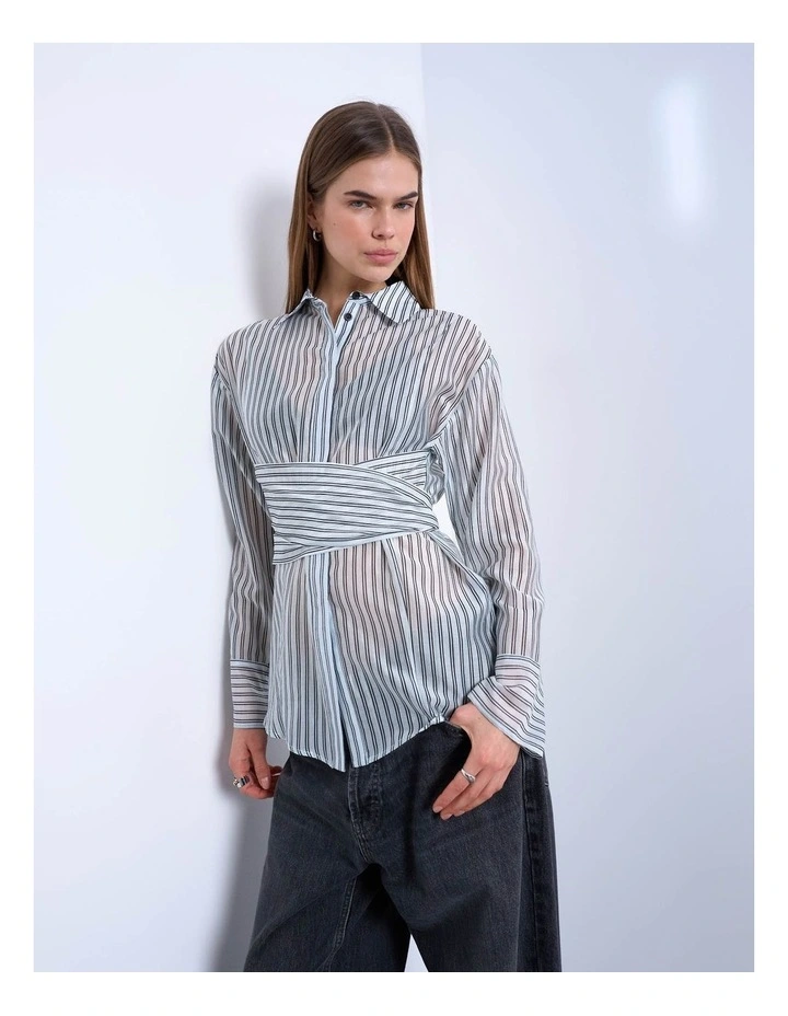 Yara Tie Waisted Shirt in Blue image 2
