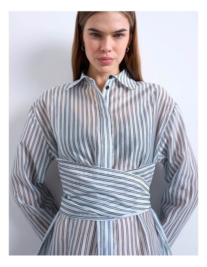 Yara Tie Waisted Shirt in Blue image 3