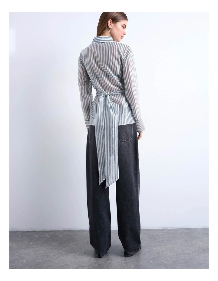 Yara Tie Waisted Shirt in Blue image 4