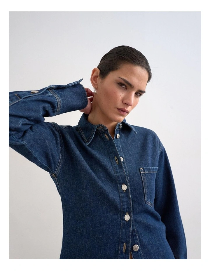 Sanne Denim Cinch Shirt in Blue image 3