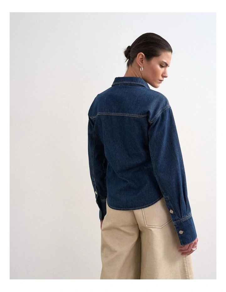 Sanne Denim Cinch Shirt in Blue image 4