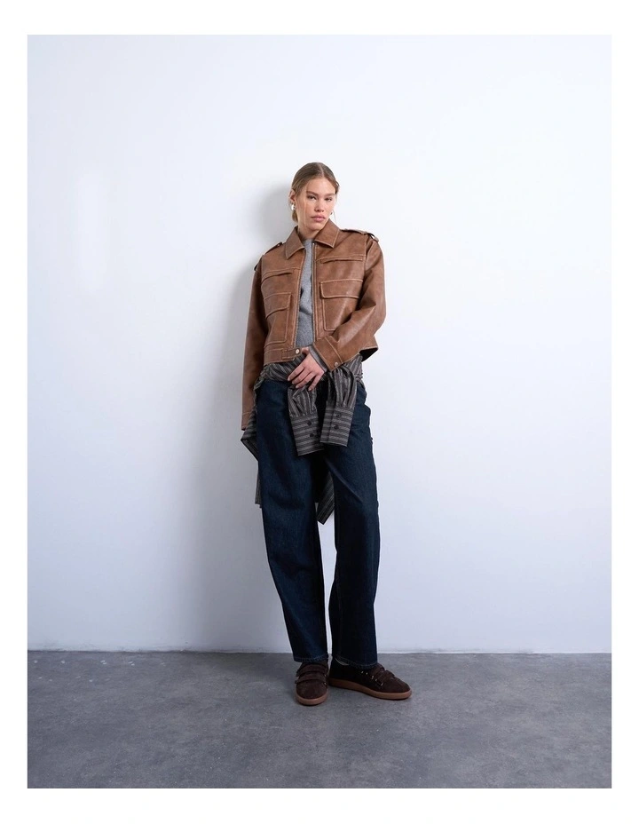 Madison Zipper Coated Jacket in Brown image 1