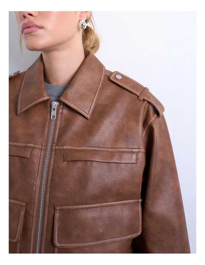 Madison Zipper Coated Jacket in Brown image 2