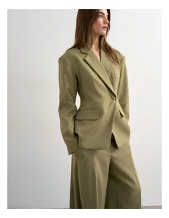 Sophia Padded Shoulder Blazer in Stone