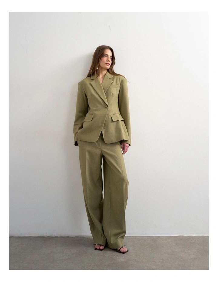 Sophia Padded Shoulder Blazer in Stone image 2