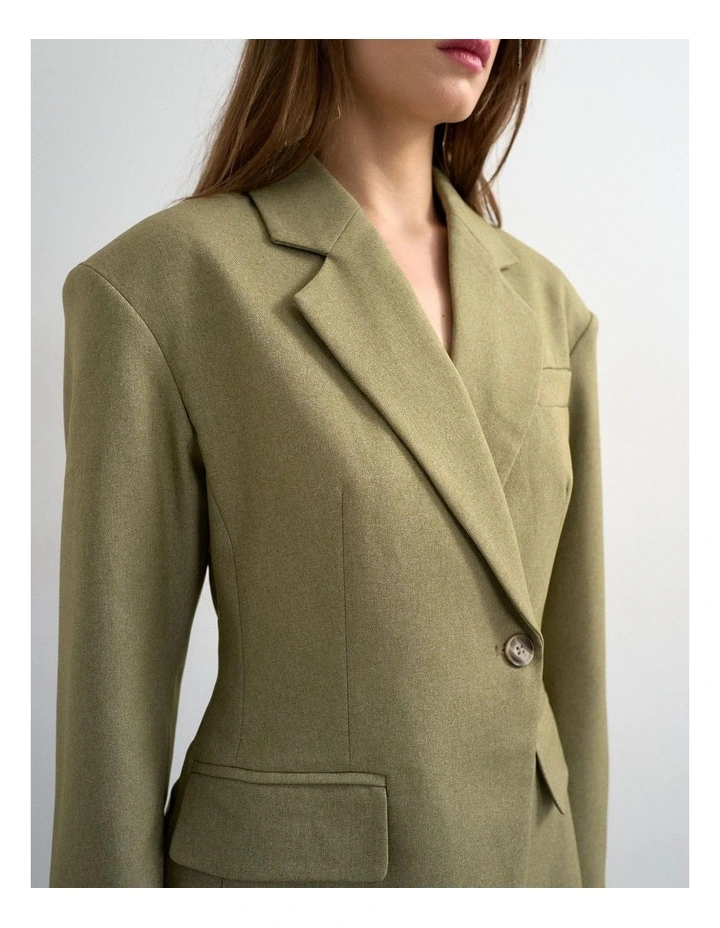 Sophia Padded Shoulder Blazer in Stone image 3