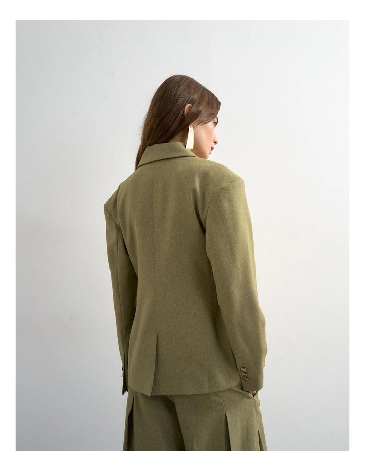 Sophia Padded Shoulder Blazer in Stone image 4