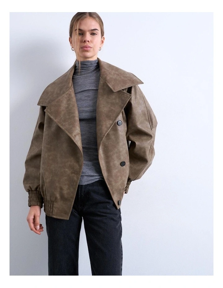 Olivia Oversized Bomber in Brown image 1