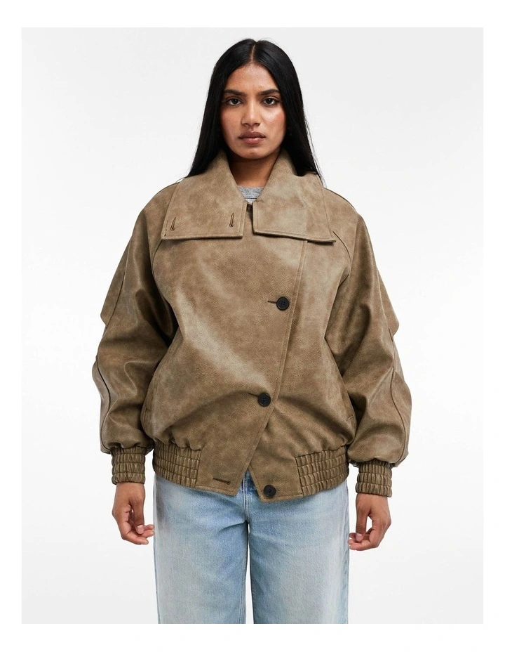 Olivia Oversized Bomber in Brown image 1