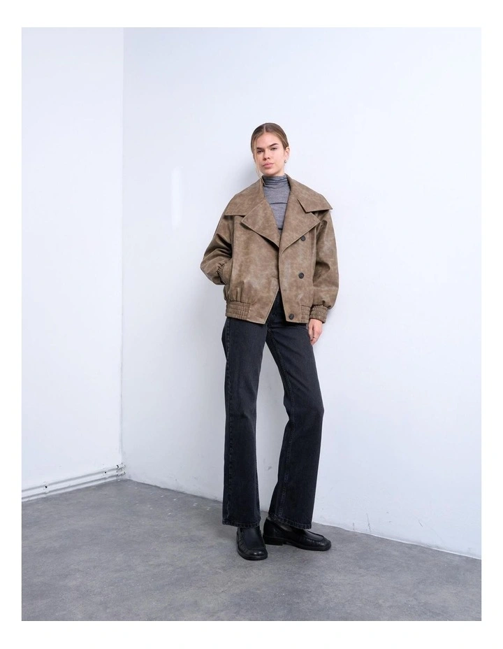 Olivia Oversized Bomber in Brown image 2