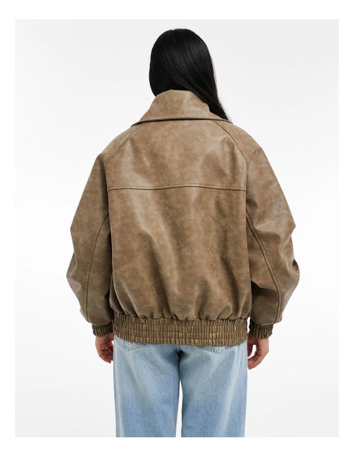 Olivia Oversized Bomber in Brown image 2