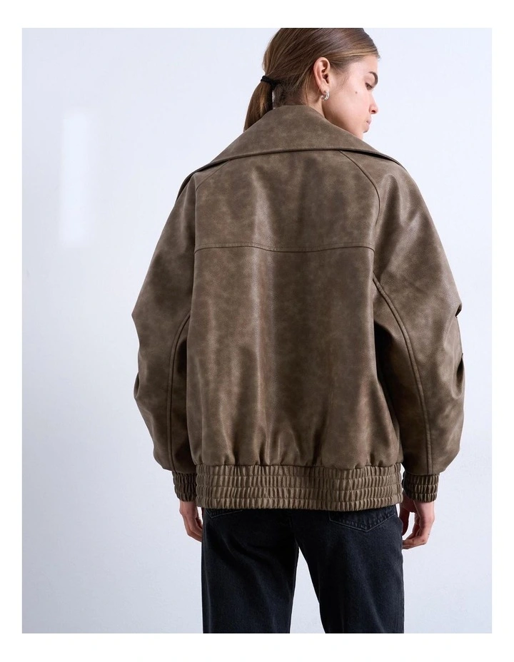 Olivia Oversized Bomber in Brown image 3