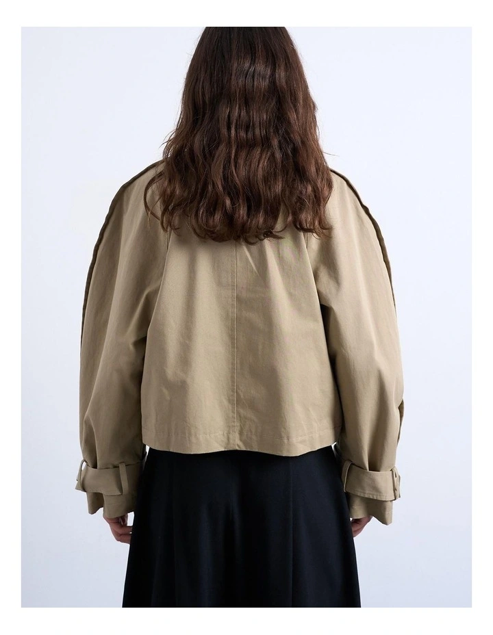 Mia Short Cotton Trenchcoat in Beige image 4