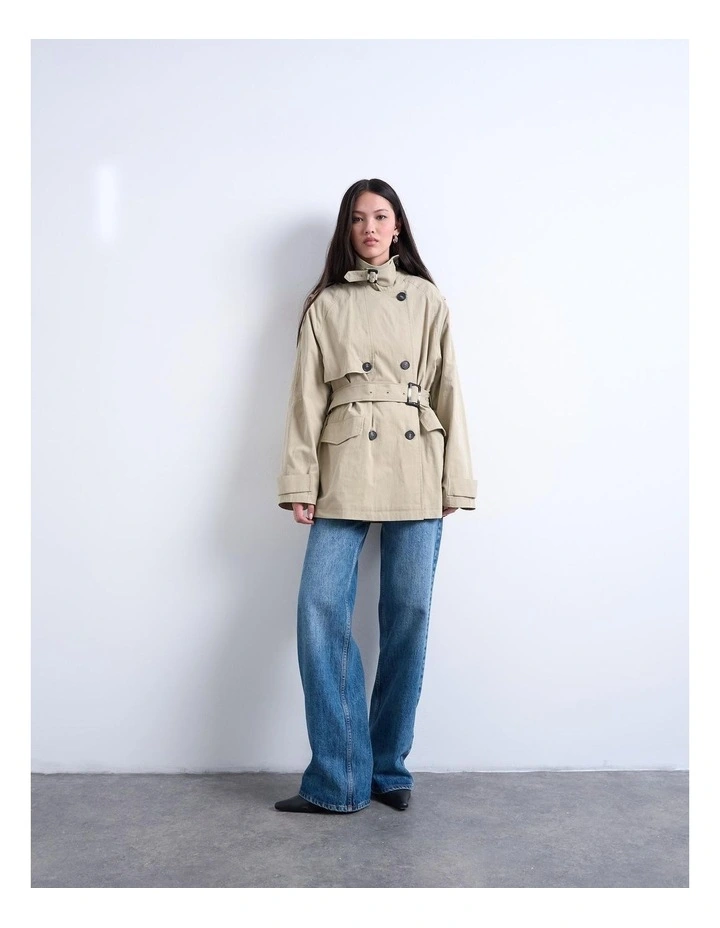 Brooklyn Belted Mac Coat in Beige image 3