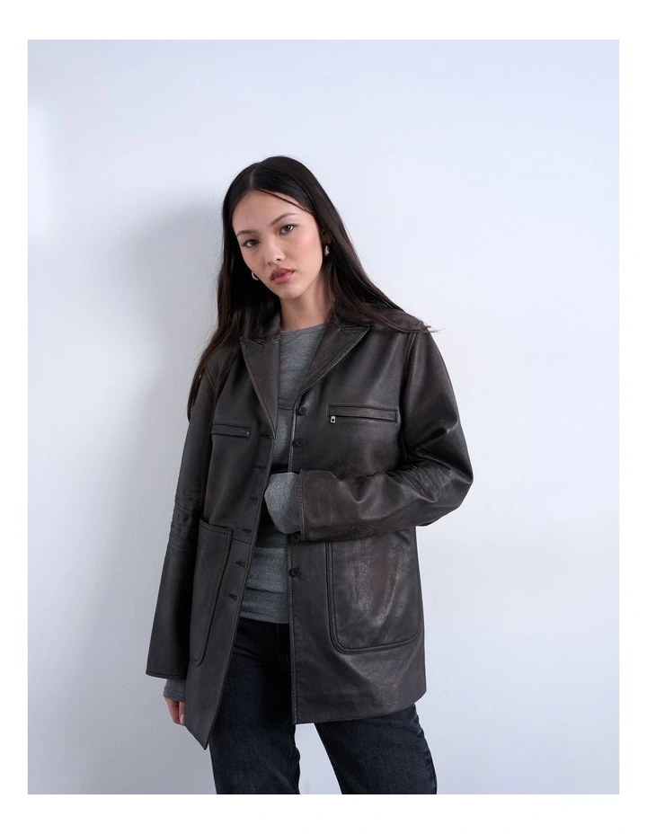 Aria Leather Blazer in Black image 1