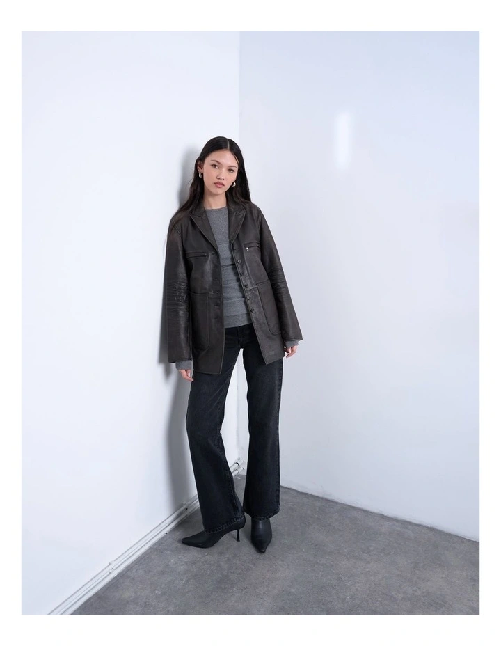 Aria Leather Blazer in Black image 3