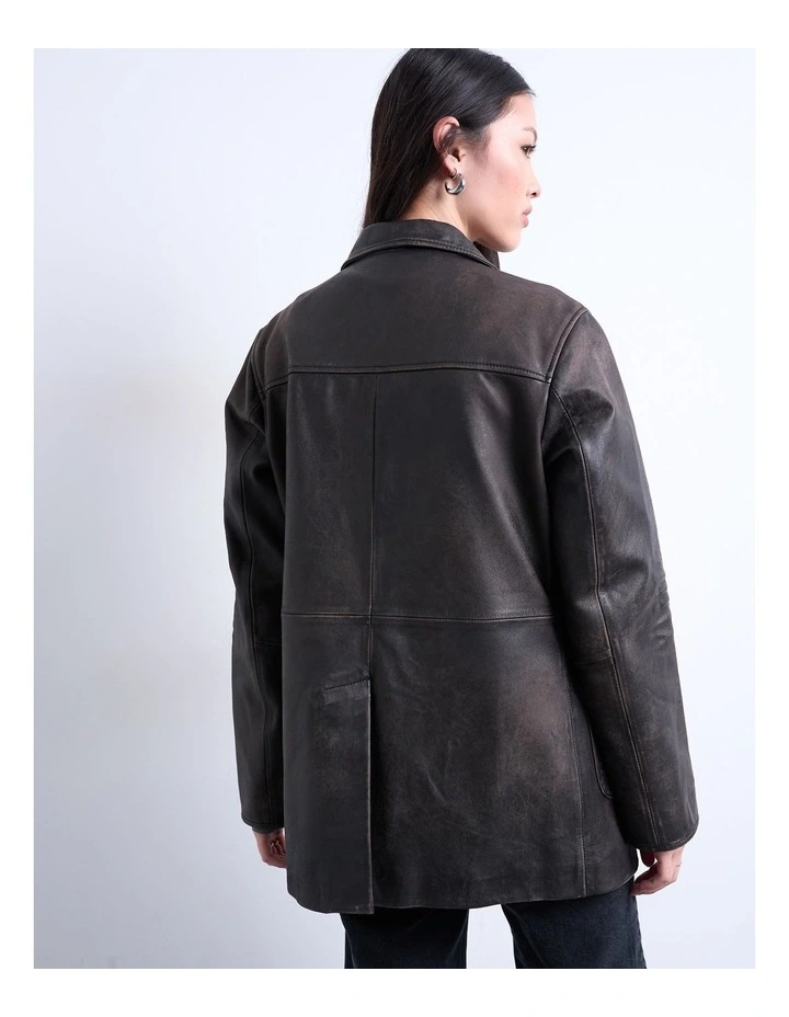 Aria Leather Blazer in Black image 4