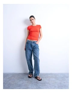 Premium Short Sleeve Rib Tee in Orange