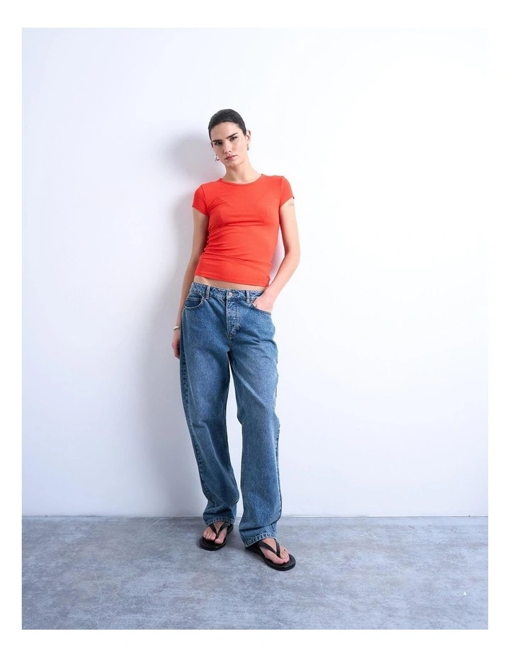 Premium Short Sleeve Rib Tee in Orange image 1