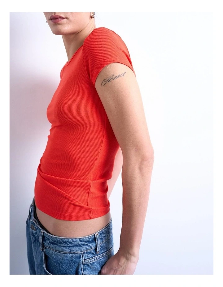 Premium Short Sleeve Rib Tee in Orange image 3
