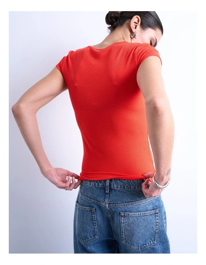 Premium Short Sleeve Rib Tee in Orange image 4