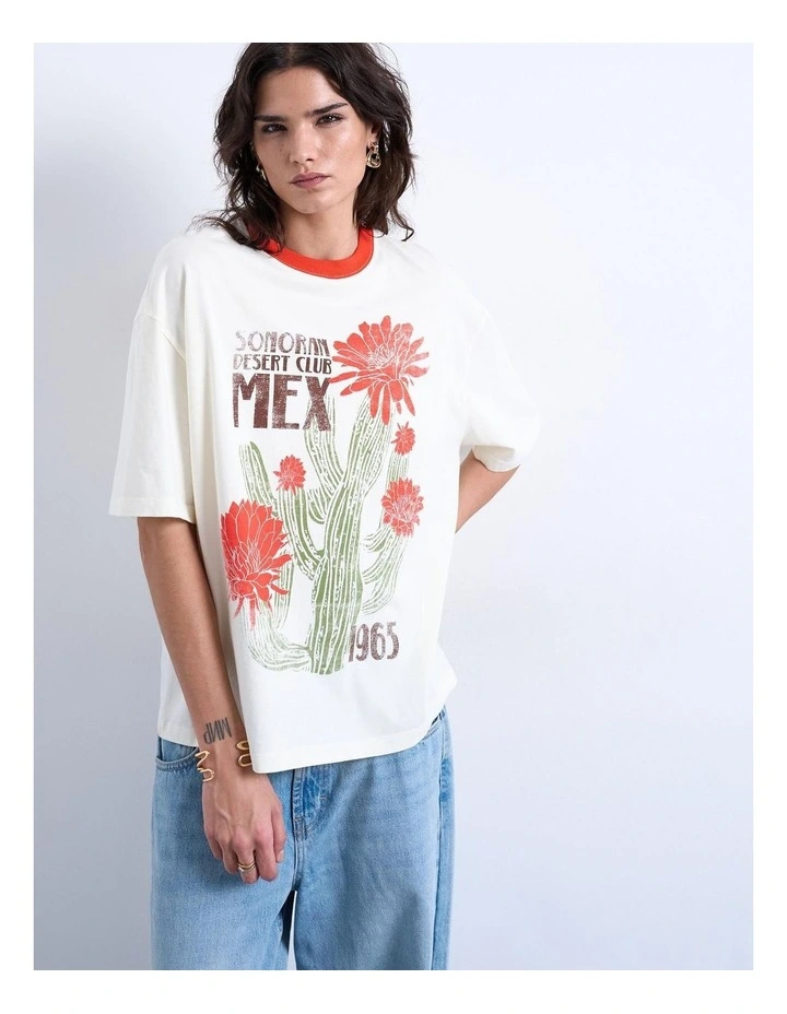 Emily Graphic Oversized T-shirt in Ecru image 1