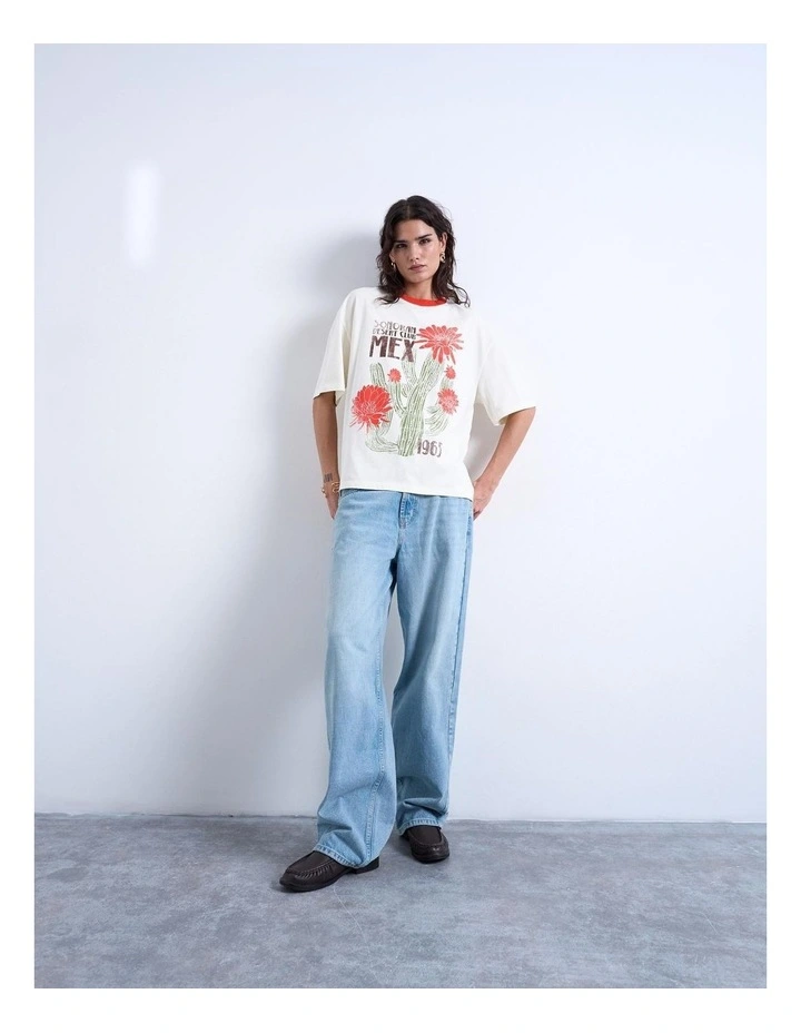 Emily Graphic Oversized T-shirt in Ecru image 2