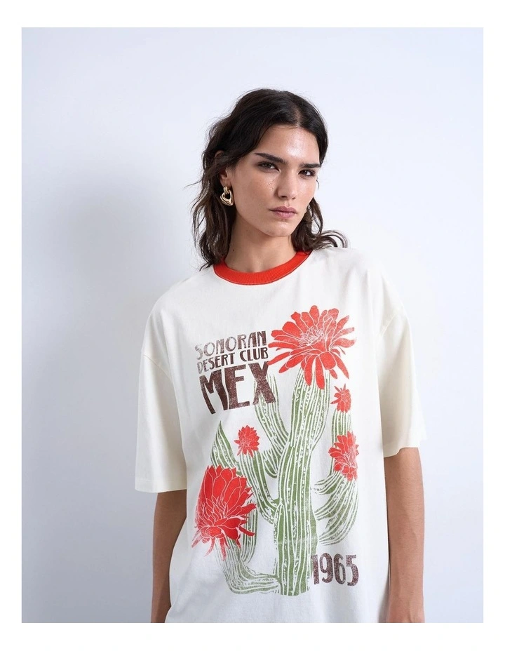 Emily Graphic Oversized T-shirt in Ecru image 3