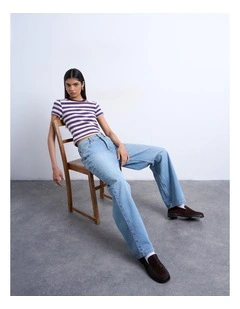 Sally Stripe Rib Short Tee in Purle