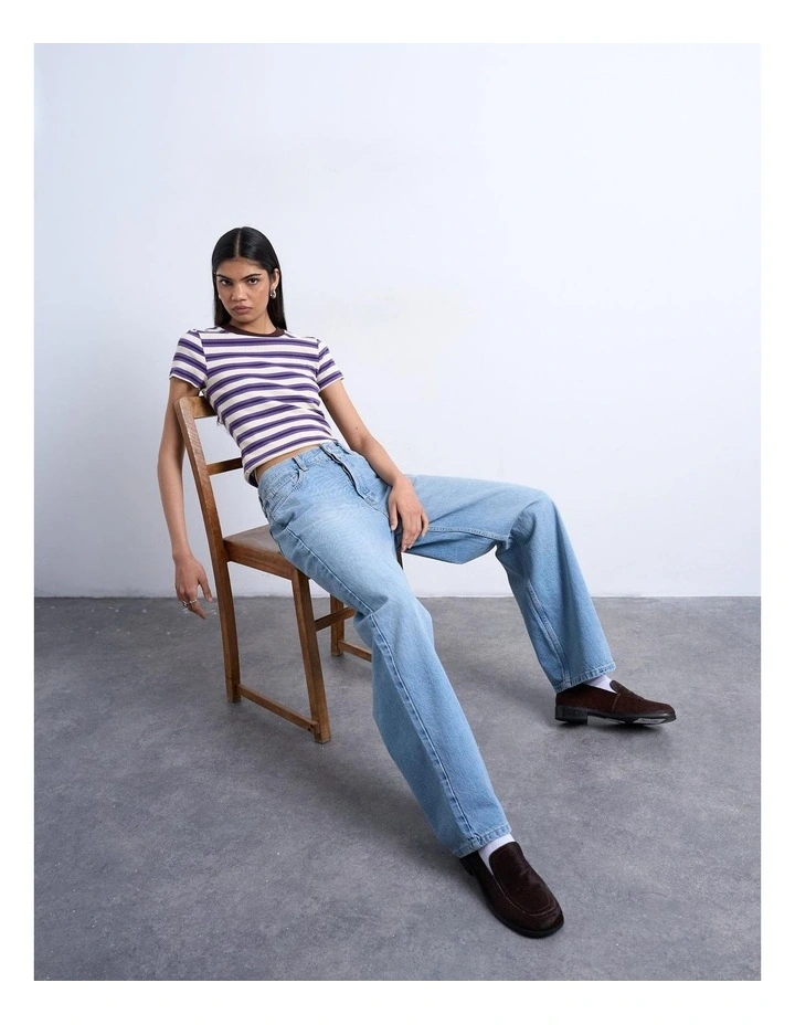 Sally Stripe Rib Short Tee in Purle image 1