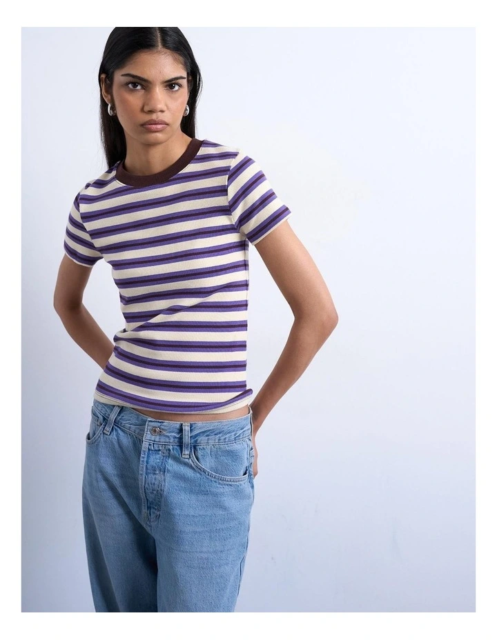 Sally Stripe Rib Short Tee in Purle image 2