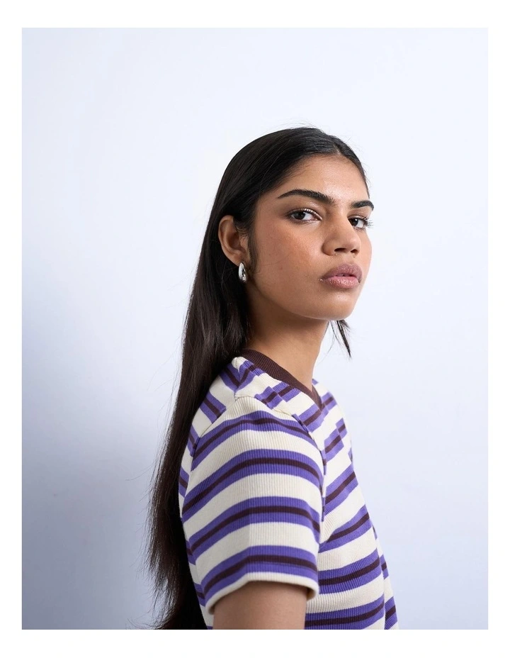 Sally Stripe Rib Short Tee in Purle image 3