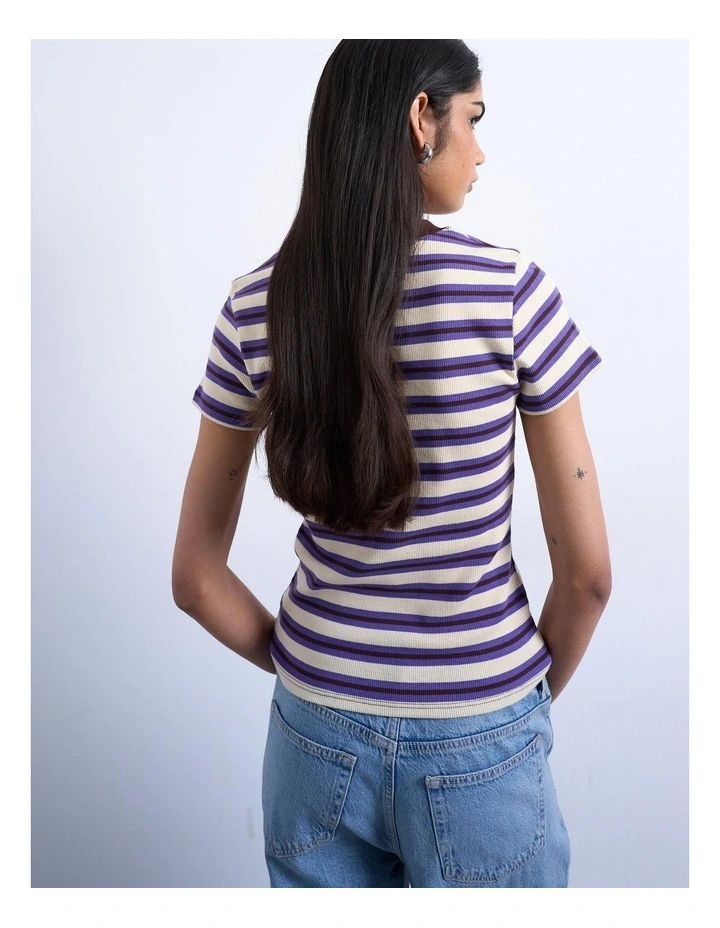 Sally Stripe Rib Short Tee in Purle image 4