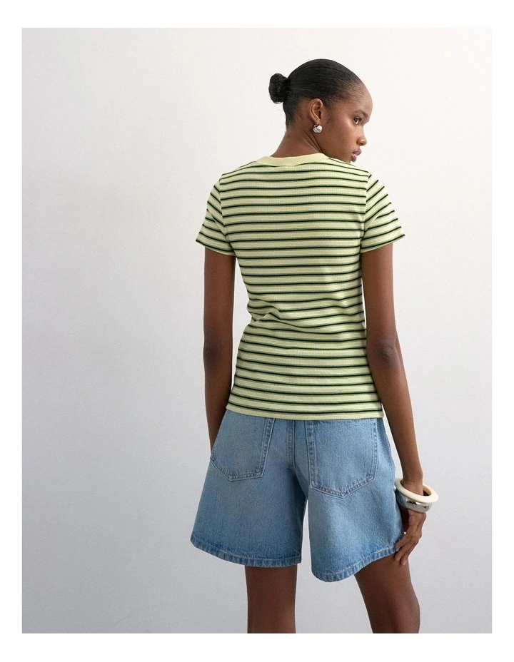 Sally Stripe Rib Short Tee in Green image 4