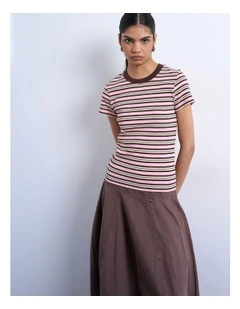 Sally Stripe Rib Short T-shirt in Pink