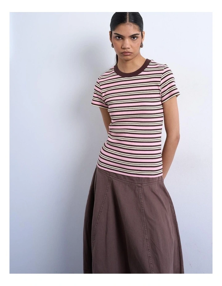 Sally Stripe Rib Short T-shirt in Pink image 1